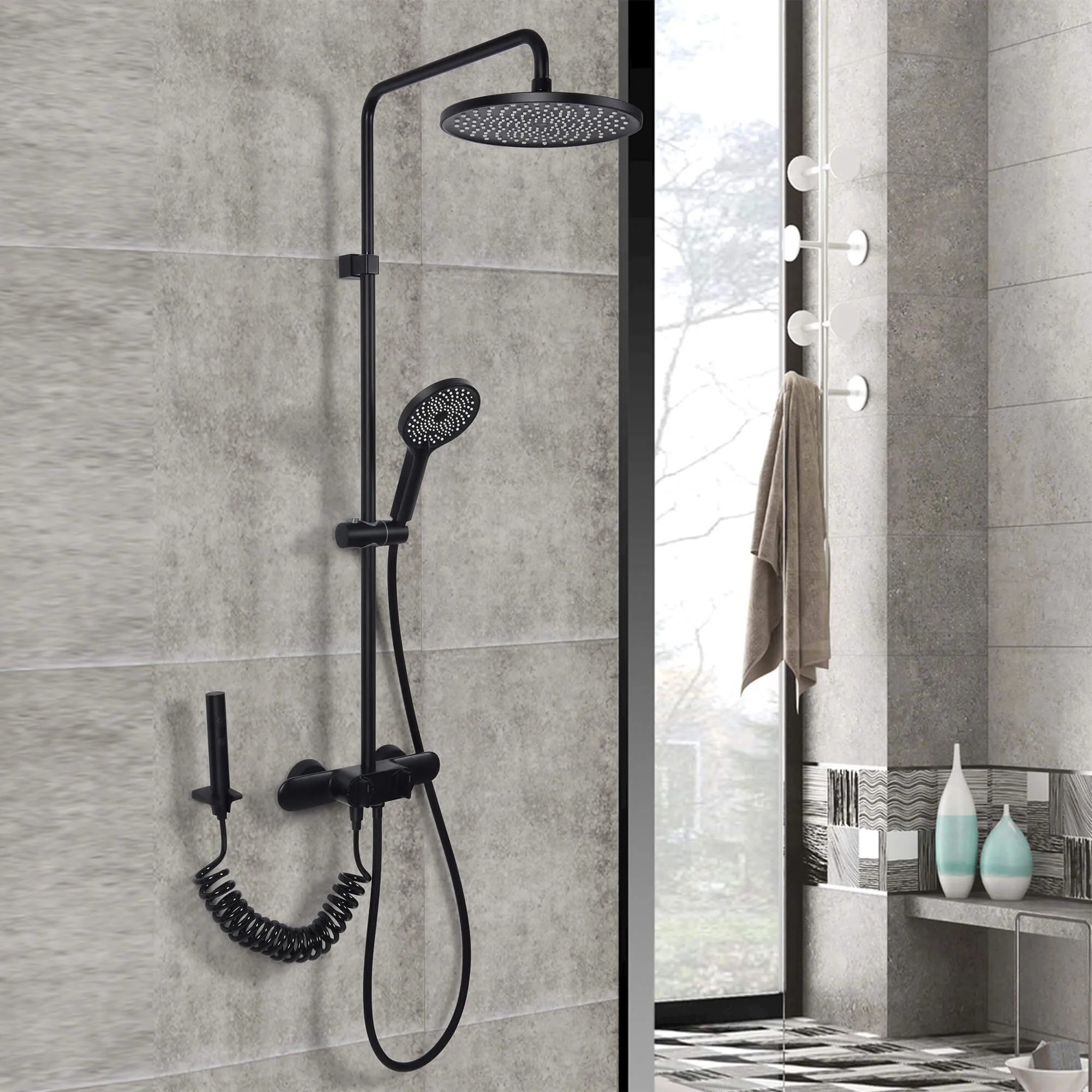 Wall Mount 4-Function Exposed Shower System with Bidet Sprayer and Tub Spout Including Valve