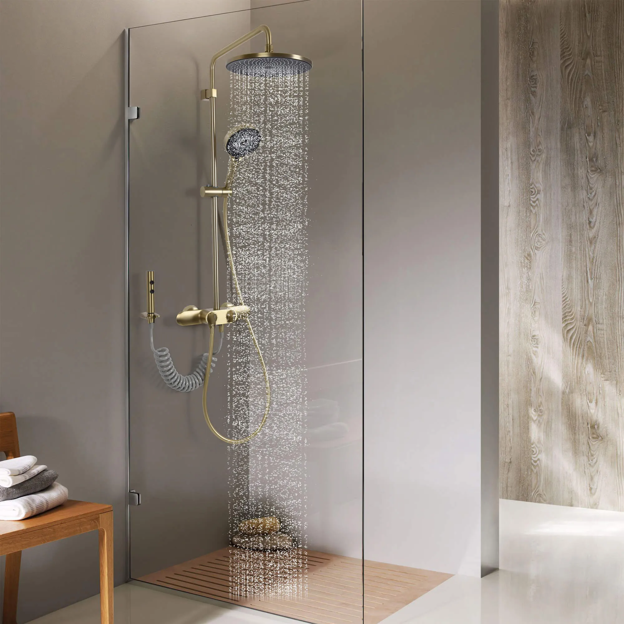 Wall Mount 4-Function Exposed Shower System with Bidet Sprayer and Tub Spout Including Valve