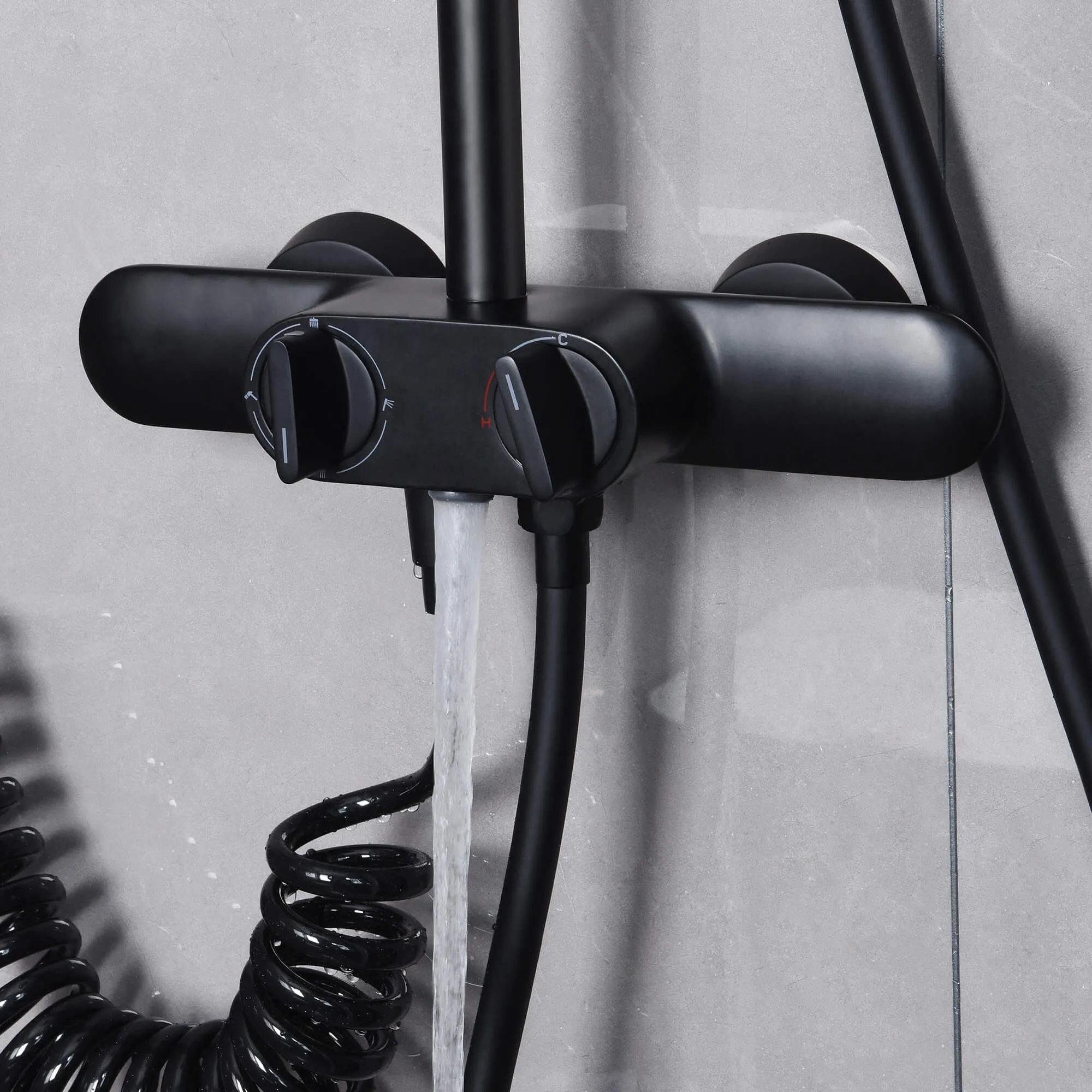 Wall Mount 4-Function Exposed Shower System with Bidet Sprayer and Tub Spout Including Valve