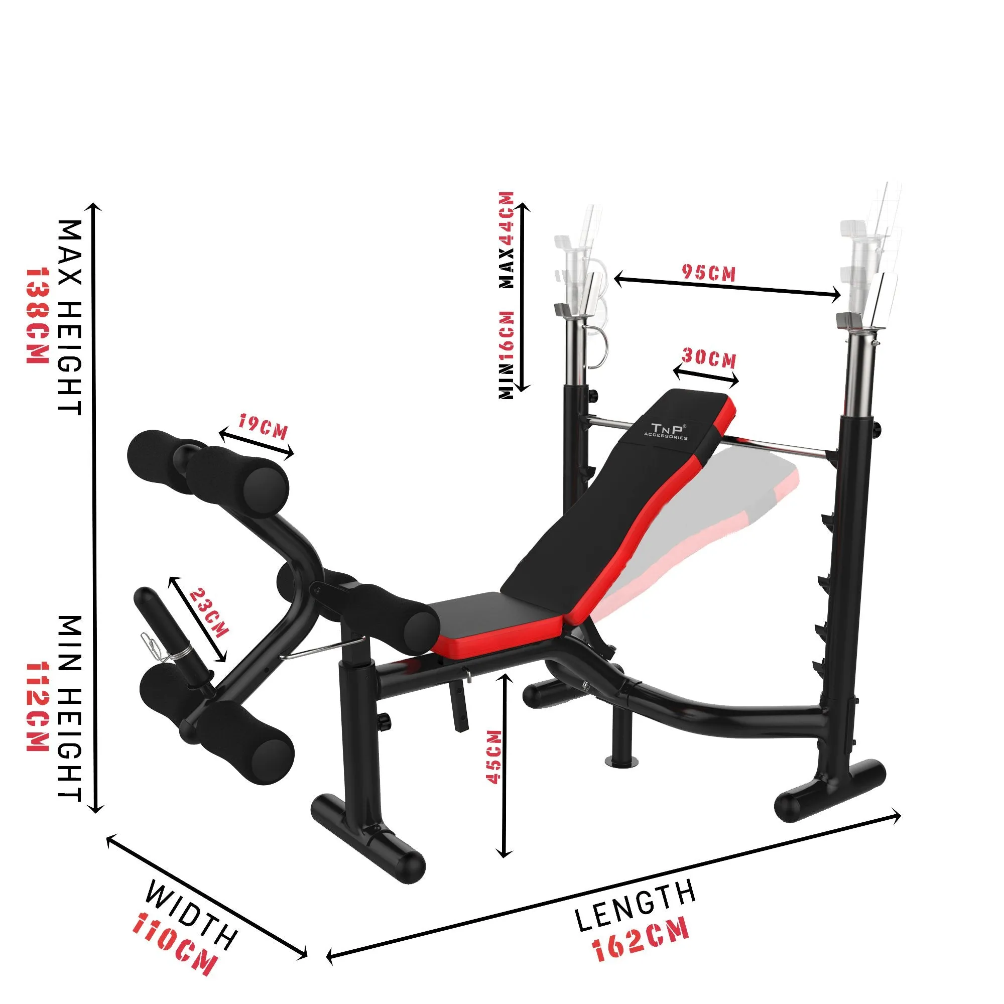 Weight Bench With Rack - Black/Red - XQBH-08