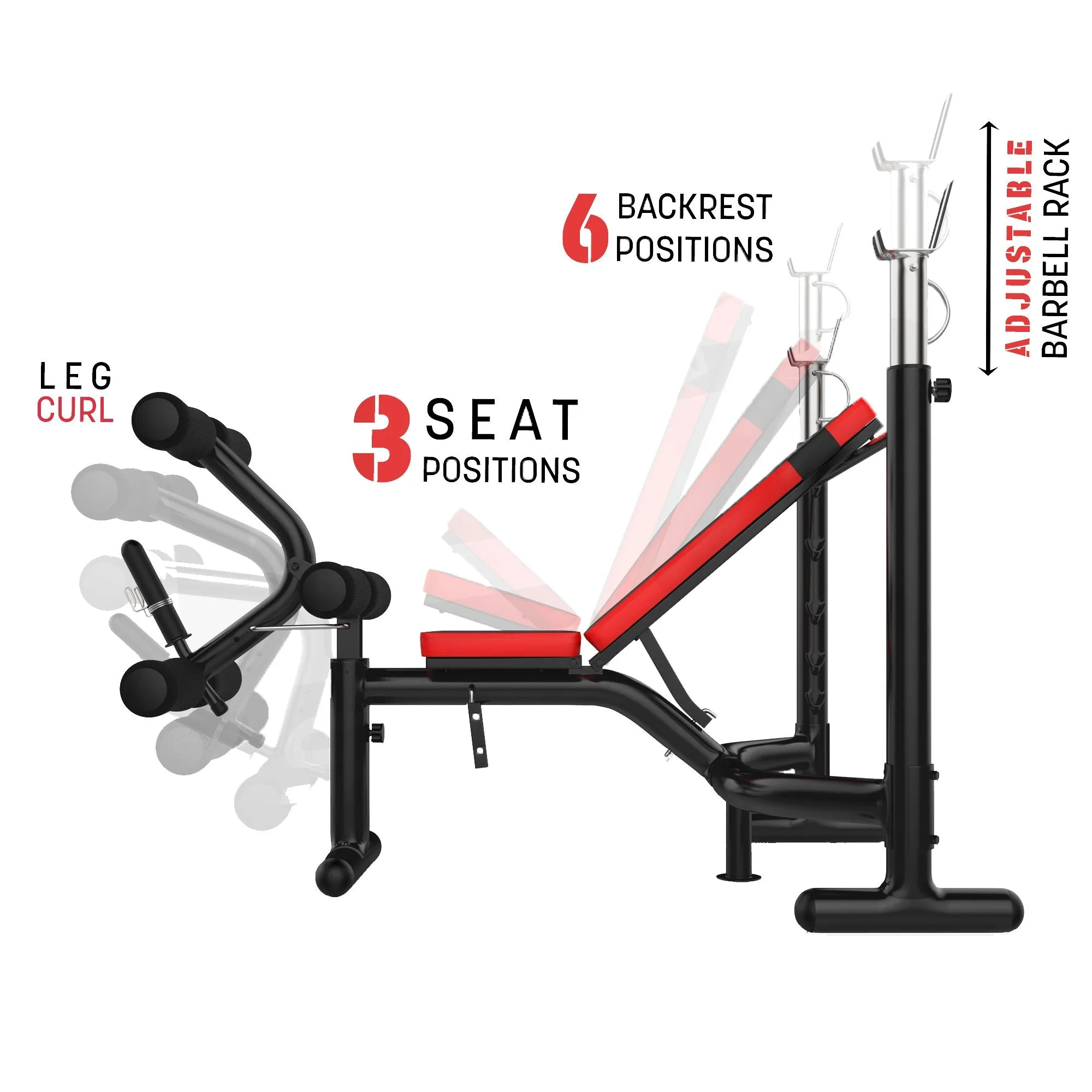 Weight Bench With Rack - Black/Red - XQBH-08
