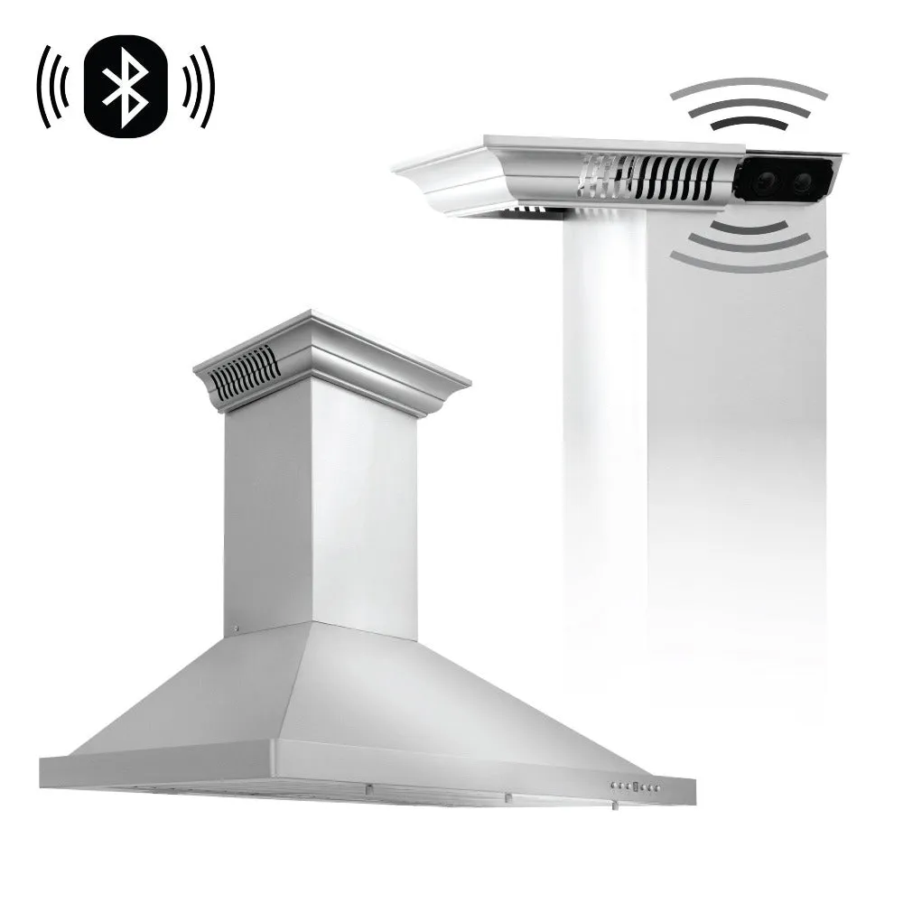 ZLINE Ducted Vent Wall Mount Range Hood in Stainless Steel with Built-in CrownSound Bluetooth Speakers (KBCRN-BT)