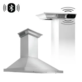 ZLINE Ducted Vent Wall Mount Range Hood in Stainless Steel with Built-in CrownSound Bluetooth Speakers (KBCRN-BT)