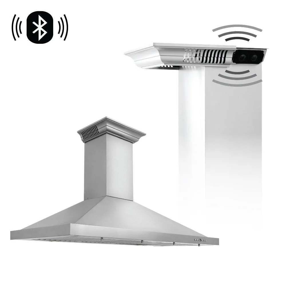 ZLINE Ducted Vent Wall Mount Range Hood in Stainless Steel with Built-in CrownSound Bluetooth Speakers (KBCRN-BT)