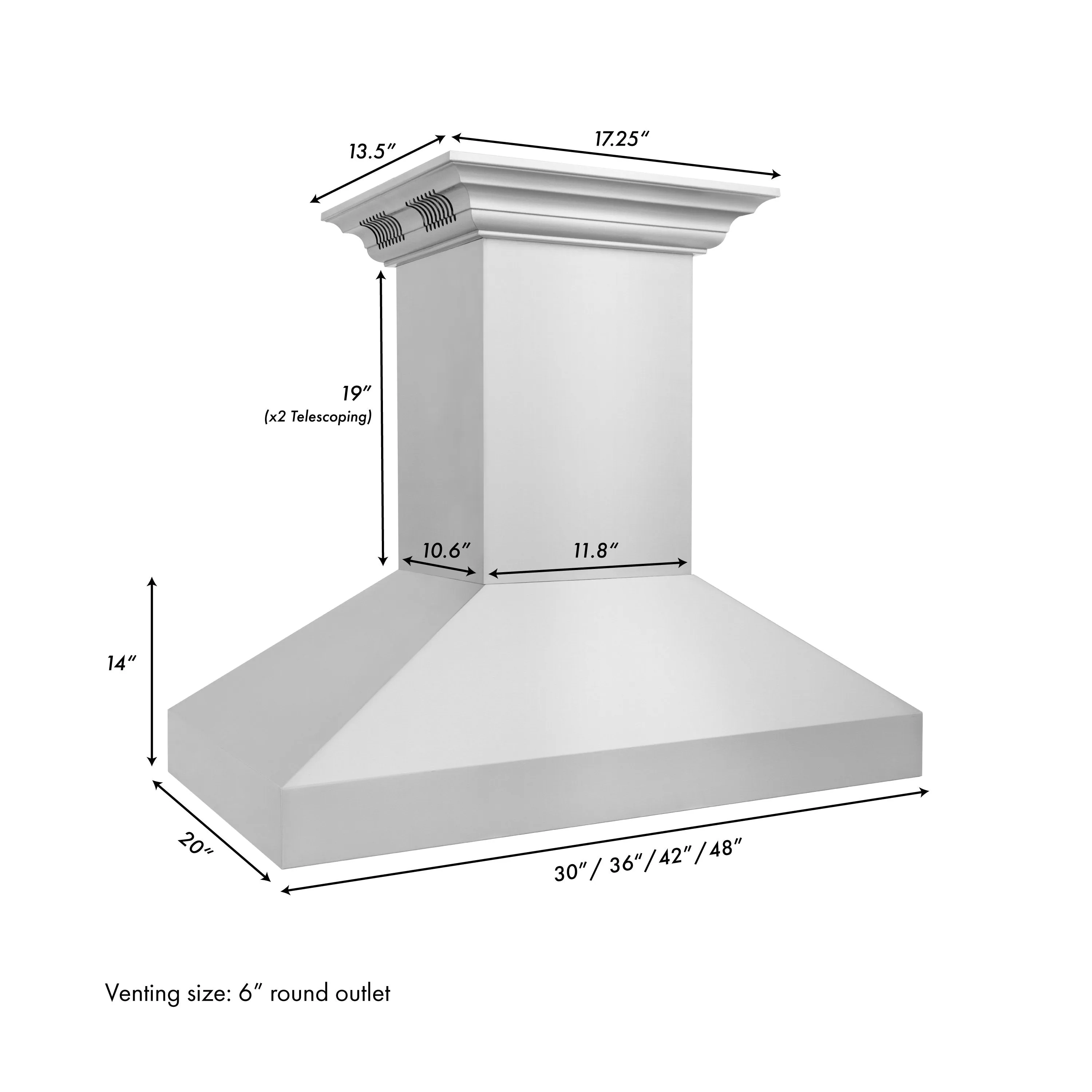 ZLINE Professional Wall Mount Range Hood in Stainless Steel with Built-in CrownSound™ Bluetooth Speakers (597iCRN-BT)