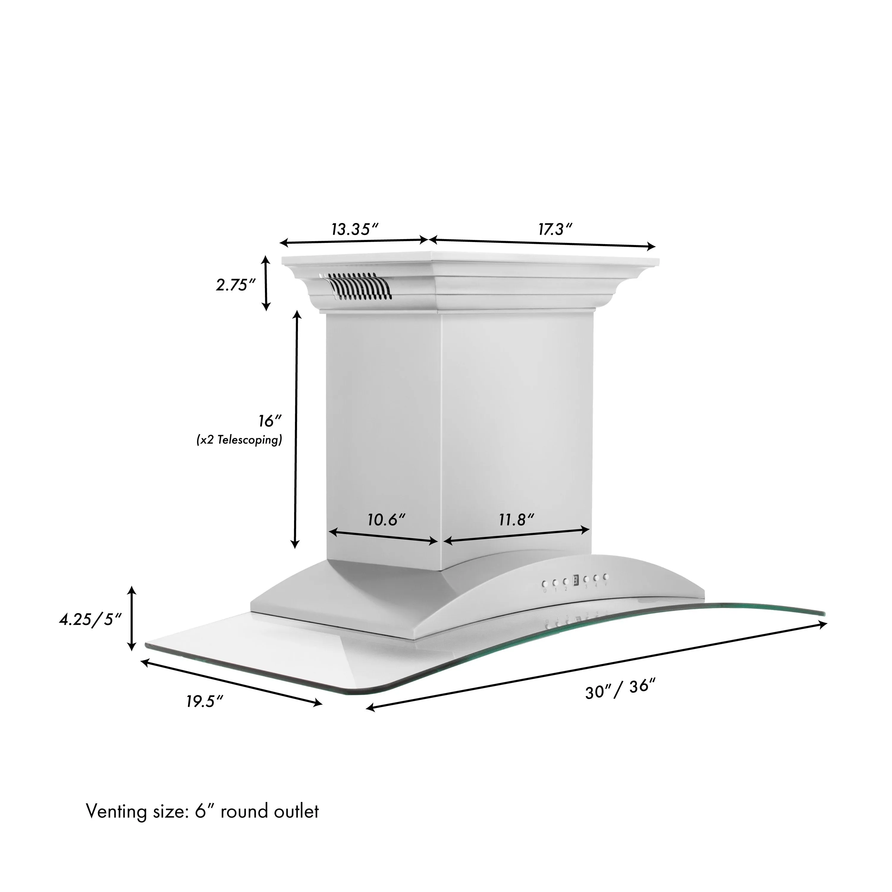 ZLINE Wall Mount Range Hood in Stainless Steel with Built-in CrownSound® Bluetooth Speakers (KNCRN-BT)